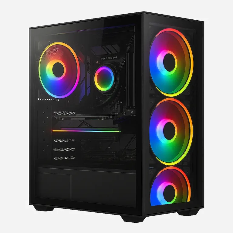 کیس با پنل شیشه‌ای و نورپردازی RGB