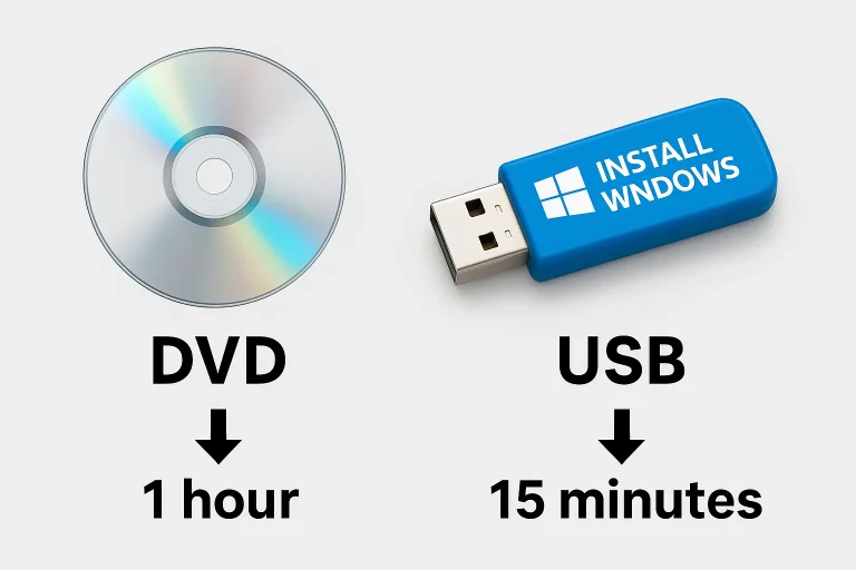 Comparison of DVD and bootable flash along with operating system installation speed
